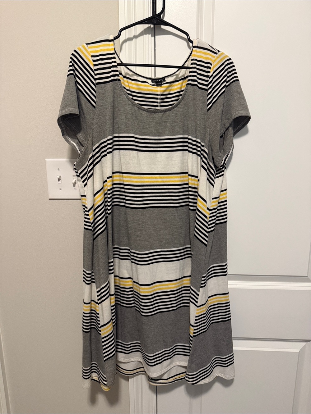 torrid Gray, White & Yellow Striped Midi Swing Dress